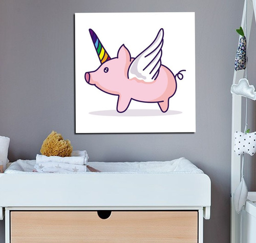 Cuadro 45x45cm Bebe Infantil Recien Nacido Chancho Unicornio