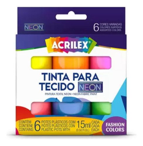 Tinta Para Tecido Neon  6x15 Ml Acrilex