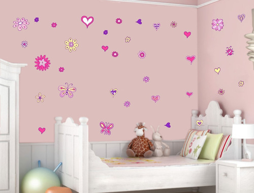 Vinilo Pared Trama Mariposas Corazones Flores Wall Stickers