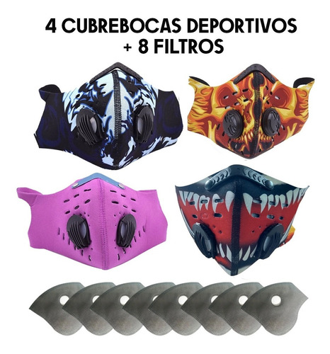  Kit Cubrebocas Deportivo Reusable Con Filtro 5 Capas Diseño