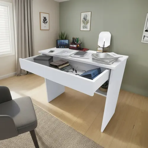 Mesa Escrivaninha Office Notebook Computador Com Gaveta Cor Branco