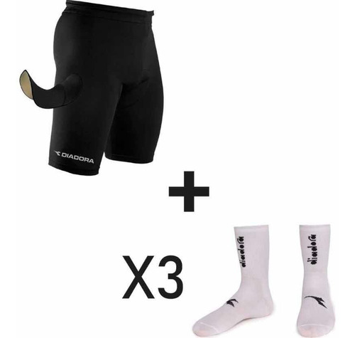 Calza Corta Ciclista + 3 Medias Ciclistas Diadora Unisex Mka