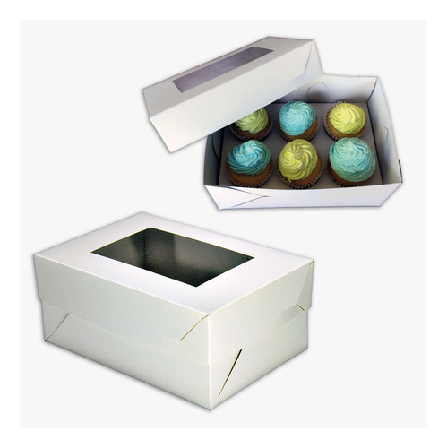 Cajas Para 6 Cupcakes Pack 50 Unid. Con Cuna Y Visor De Pvc 
