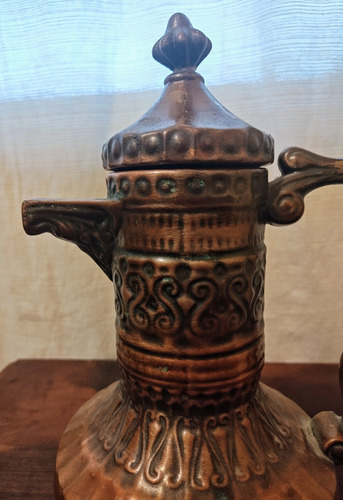 Antigua Jarra De Te O Café De Cerámica Cobreada (Usado)