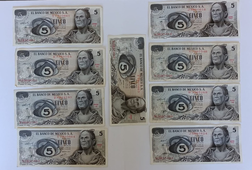 Billete De 5 Pesos Mex De 1971 (lote 9pzas) Perfecto Edo