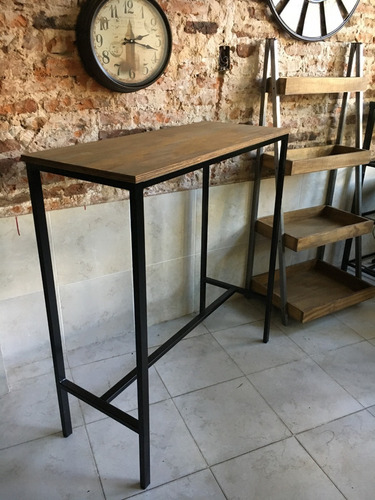 Imagen 2 de 4 de Mesa Barra Desayunador 100x40x105 Hierro Y Madera Industrial