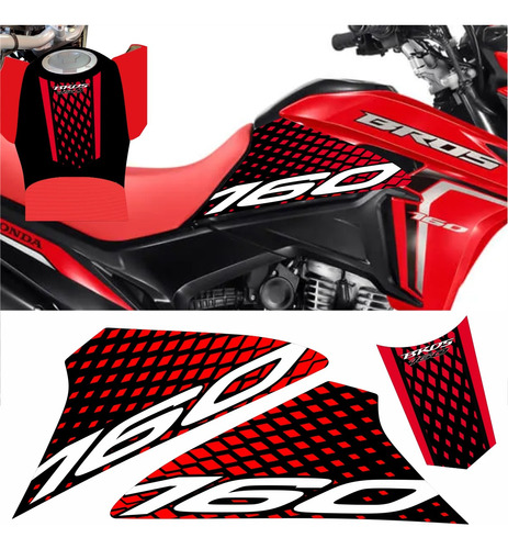 Adesivo Bros 160 2024 - Kit 3 Adesivos P/ Moto Vermelha A10