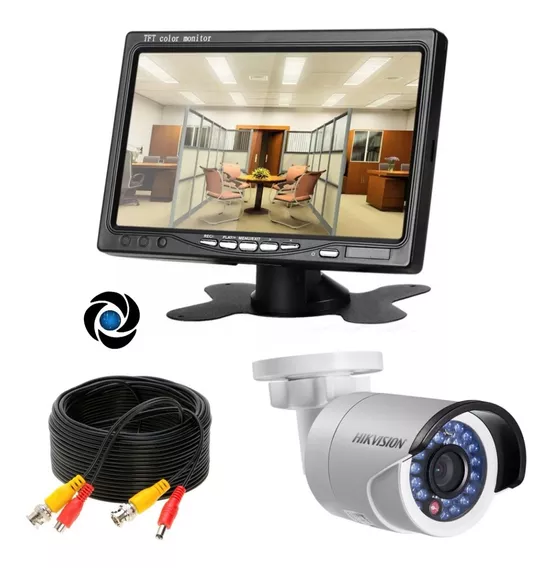 Kit Seguridad Monitor Lcd 7 Color + Camara Infrarroja 12v + Cable Listo Para Instalar