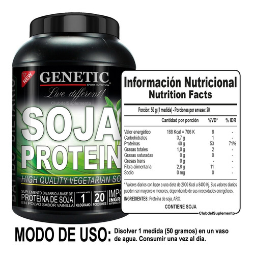 Imagen 2 de 10 de Aumento Masa Muscular Veganos Proteina De Soja 1 Kgs Genetic