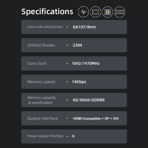 Tarjeta Gráfica Gddr6 6g 3050 Rtx Yeston Potente Y Resistent