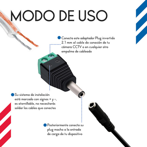 2pz Conector Dc Macho 2.1mm X 5.5mm 12ow, 10a Power Jack Adaptador Cctv Color Negro Diler