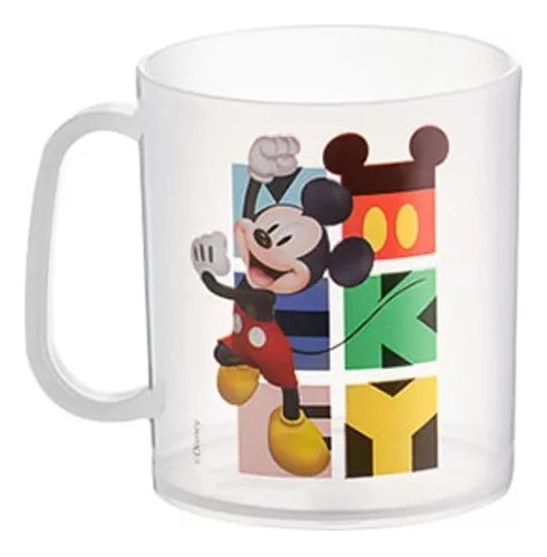 Caneca Plástico Disney Mickey Mouse Transparente 400ml