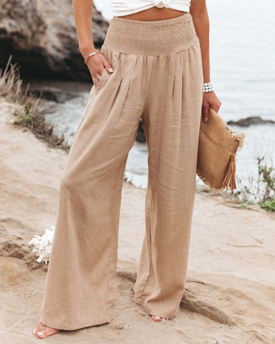 Pantalones De Mujer De Algodón Y Lino De Pierna Ancha