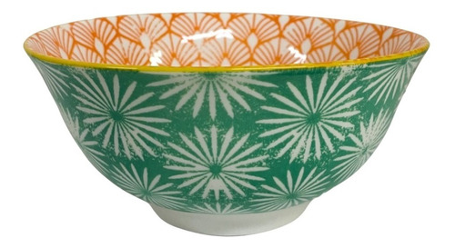 Bowl 16x16x7 Cm Verde Con Margaritas Fondo Naranja