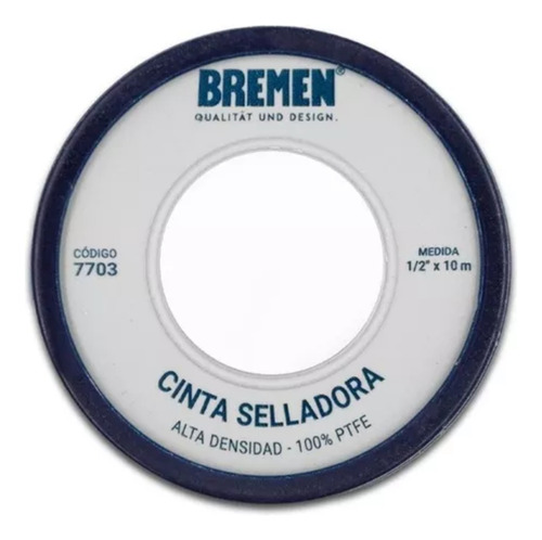 Cinta Selladora Teflon Alta Densidad 12mm X 10m Bremen 7703