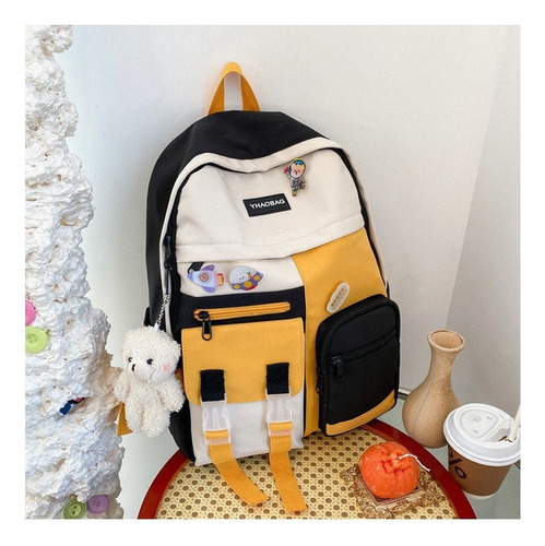 Mochila Versión Coreana De Casual Gran Capacidad Bolsa Color Negro