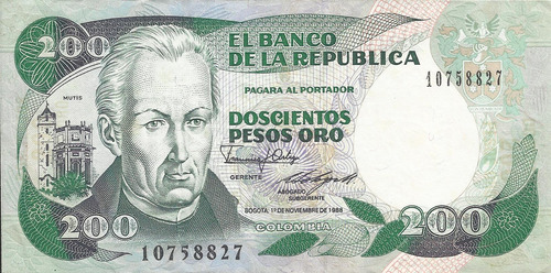 Colombia 200 Pesos Oro 1 Noviembre 1988