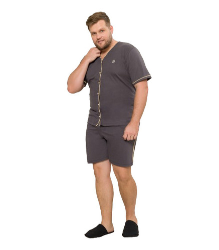 Pijama Plus Size Masculino Aberto Botões Borth 0033 G1 G2 G3