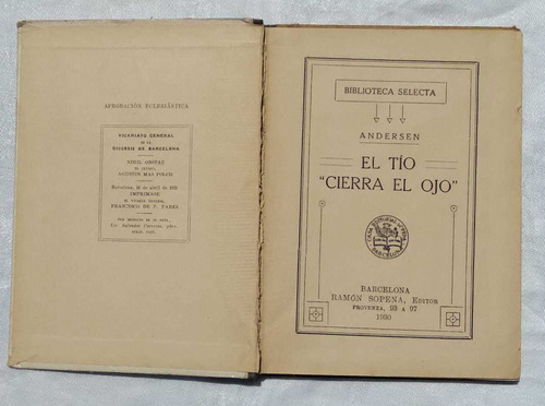 Libro  El Tío Cierra El Ojo  Antiguo De 1930, Autor Andersen