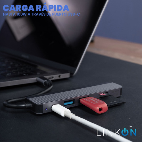 Hub Adaptador Usb Tipo C 6 En 1 Para Mac Macbook Windows Gris Claro