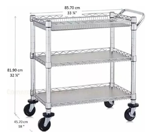 Carrito Multiusos Mesa Servicio Con Llantas Uso Rudo Acero