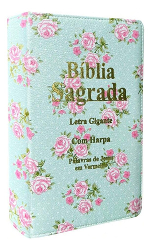 Biblia Letra Gigante Luxo Popular - Floral Verde - Com Harpa