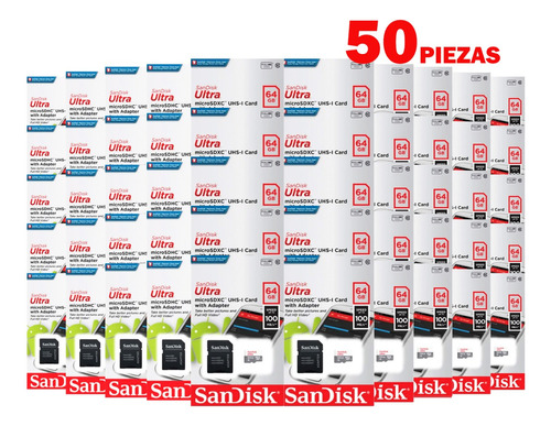 Kit 50 Memoria Micro Sd 64gb Sandisk Clase10 Full Hd Mayoreo