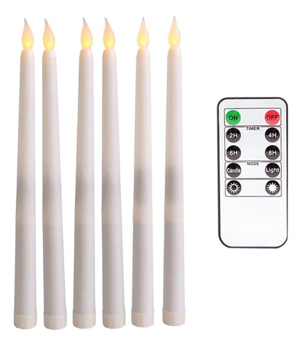 6 Velas Cónicas Parpadeantes Sin Llama Led Con Control