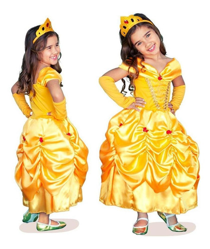 Vestido Infantil Fantasia Princesa Encantada Coroa E Luva