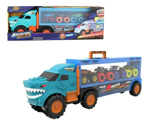 Trailer Monster Trucks Adventure Force Tiburon Color Azul