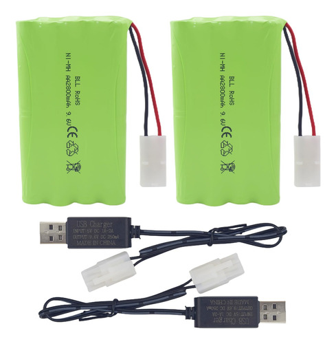 Puoo 2 Pilas Recargables Aa De 9.6 V 2800 Mah Con Enchufe Ta