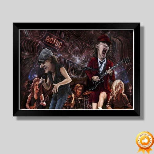 Quadro Caricatura Acdc Rock Moderno Moldura Q0496