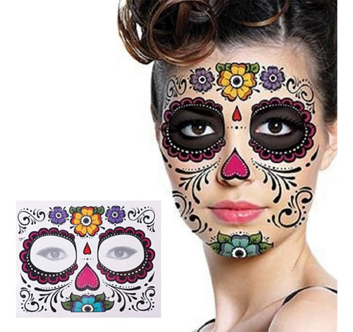 4 Pack Día De Los Muertos Cara De Calavera De Azúcar Tatuaje