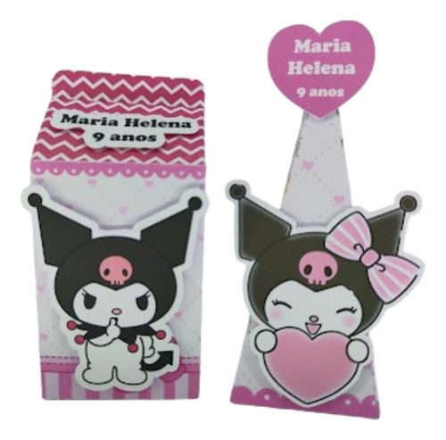 Kit 20 Cx Cone Milk Personalizado Kuromi Pink Pegue Monte