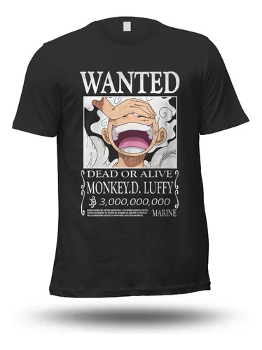 Remera One Piece Wanted Luffy Monkey Gear 5 Dios Infantil