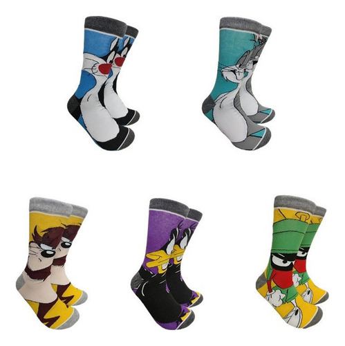 5 Pares Calcetines Largos Casuales Unisex Dibujos Animados