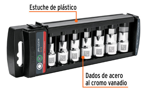 Juego De 7 Dados Cuadro 1/2 Punta Hexagonal Truper