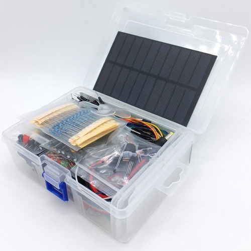 Kit Starter Electrónica Integral Con Panel Solar, Paquete De Resistencias, Capacitores, Sensores, Relé, Motor, Estuche +