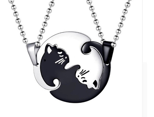 Collar Gato Pareja Ying Yang Acero Inoxidable Cadena Cat