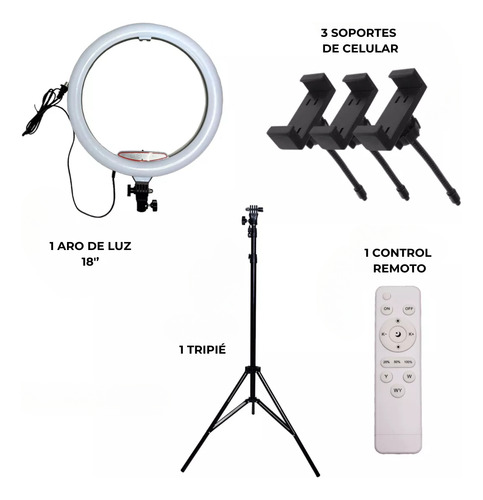 Lámpara Aro Luz Led Touch 18 PuLG Rgb Maletín Control 3 Cel