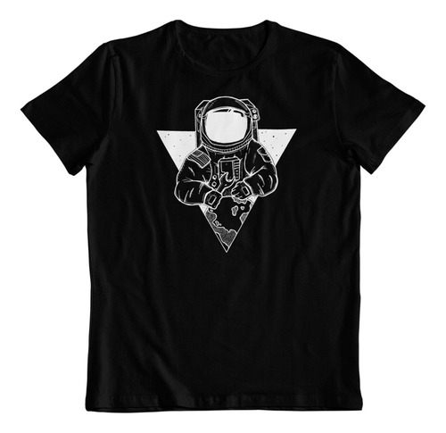 Polera Negra Algodon - Dtf - Astronauta Reparando El Planeta