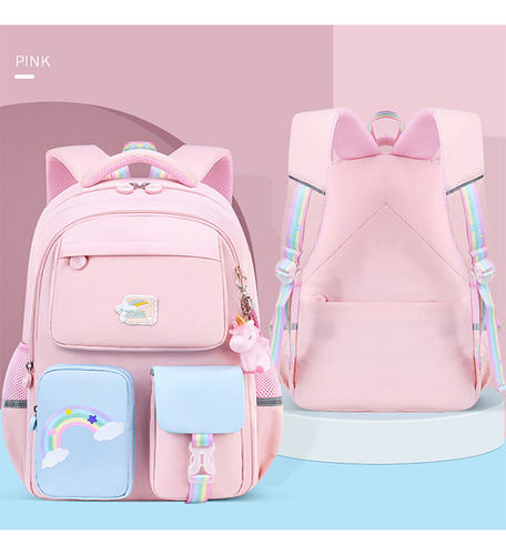 Mochila Escolar Coreana Con Estampado De Arcoíris Para Mujer