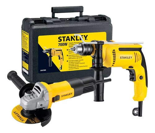 Taladro Percutor 700w + Amoladora 115 Mm 4 1/2 750w Stanley