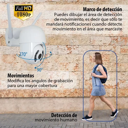 Cámara Vigilancia WiFi Exterior, 360° PTZ Camaras Vigilancia