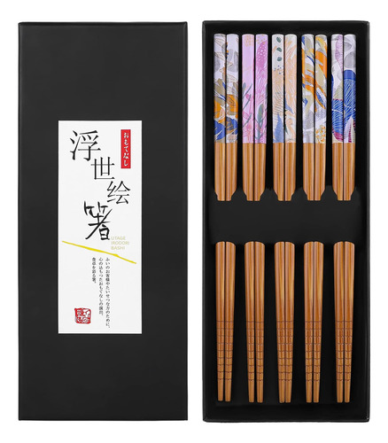 5 Pairs Bamboo Chopsticks Reusable Japanese Style Chop ...