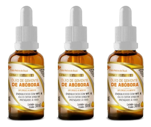 Kit 03 Óleo Semente Abóbora Gotas 30ml - Flora Nativa