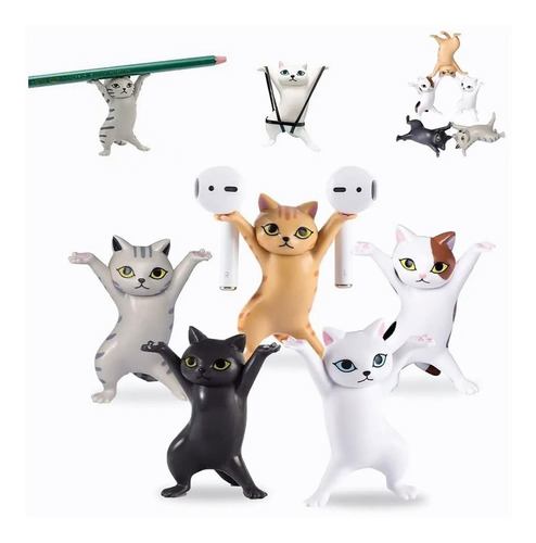 Set 5 Figuras Gato Porta Lápices, Audífonos Estilo Kawaii