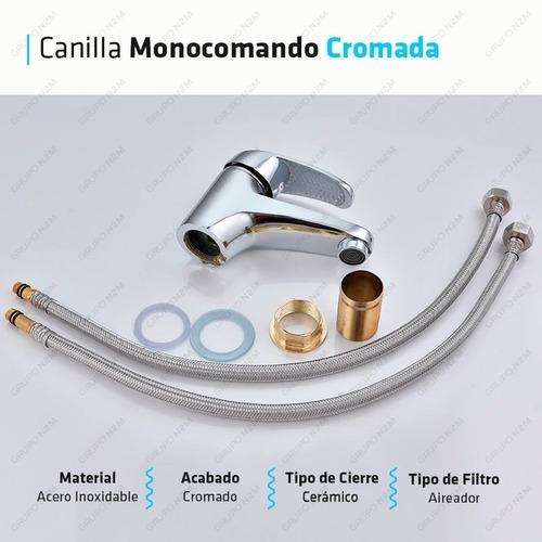 Imagen 2 de 10 de Griferia Canilla Monocomando Lavatorio Baño Metal Mezcladora
