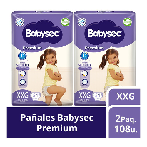 2 Paquetes De Pañales De Bebé Babysec Premium 108 Un Xxg