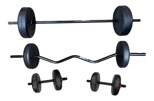 Imagen 2 de 9 de Barra Z Mancuernas Y Barra Recta Pesas 80lbs, Discos Ssr